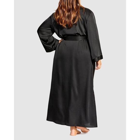 Fox & Royal City Chic Long Black Satin Robe Classic Minimalist Plus Size 18 M - Picture 9 of 15